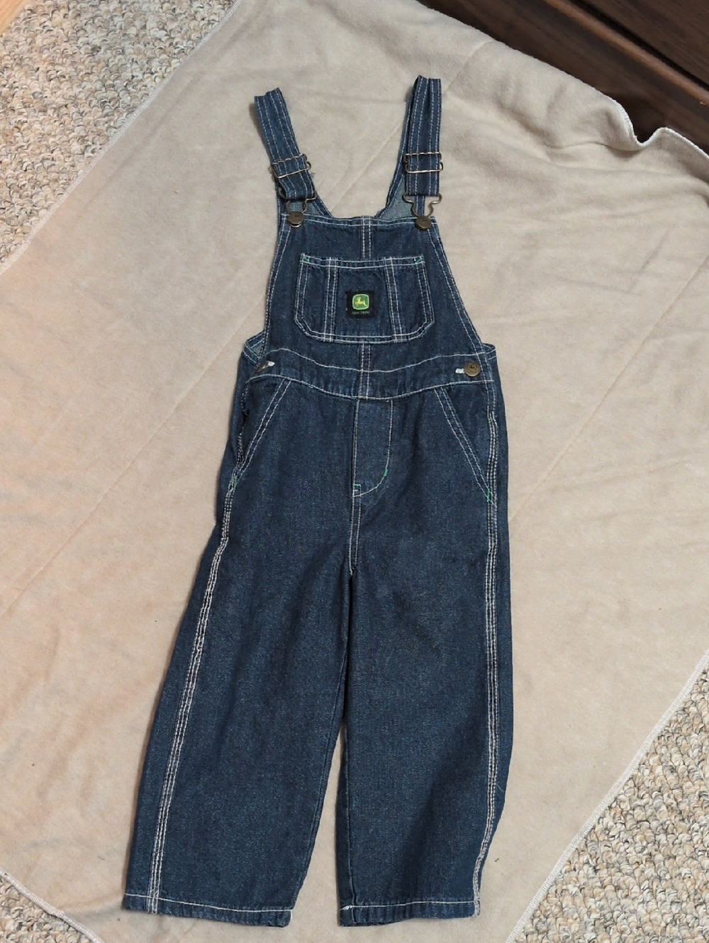 John Deere Dark Blue Denim Kids Overalls with Green Logo